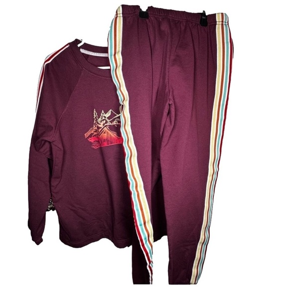 Deep Purple / Plum and White Track Joggers and Crewneck Set - Picture 2 of 7